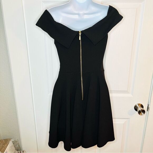 B. Darlin Cuff Off-The-Shoulder Scuba Crepe Skater Dress Retro 5/6 Juniors - Picture 9 of 12